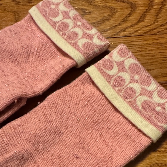 Coach Pink and Cream Sparkle Logo Scarf and Gloves Set - Picture 4 of 9